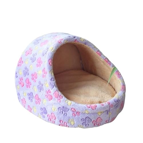 AD-BCrbgen Hundehütte, Haustierbett, Hundehütte, weiches Kissen, Katzenhütte, Hundekorb, Chihuahua, Teddy, Hundebett for kleine Hunde, mittelgroße Hunde(Purple paw,M) von AD-BCrbgen