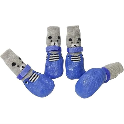 Hundesocken, wasserdichte Schuhe, atmungsaktive Socken for Hunde, Katzensocken, rutschfeste Sohlen, verstellbare kleine Hundepfotensocken for drinnen und draußen (Color : Blue, Size : S) von AD-BCrbgen