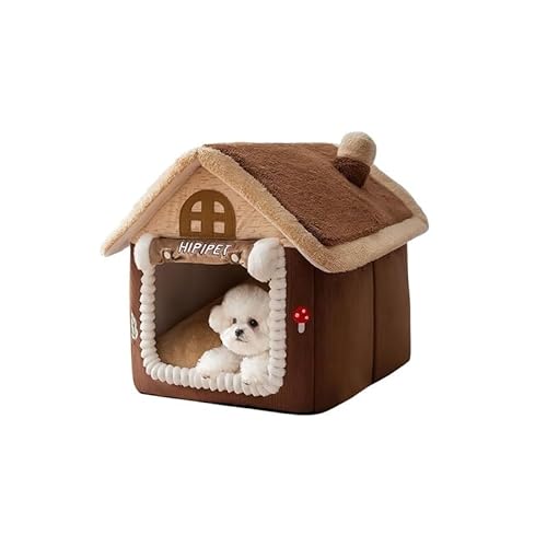 Niedliche Zwinger PP Baumwolle Flauschiges Hundezimmer Halbgeschlossenes Welpenschlafnest Faltbare Heimtierprodukte(Brown,L) von AD-BCrbgen