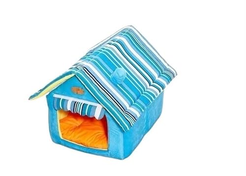 Warmes Hundehaus, Haustierbett, abnehmbar, for den Innenbereich, faltbar, Warmer Schlafsack, Hundehütte, Haustierprodukte, Heimdekoration, Zubehör (Color : Blue Dog House, Size : M) von AD-BCrbgen