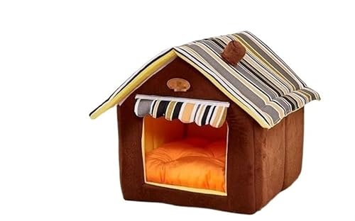 Warmes Hundehaus, Haustierbett, abnehmbar, for den Innenbereich, faltbar, Warmer Schlafsack, Hundehütte, Haustierprodukte, Heimdekoration, Zubehör (Color : Brown Dog House, Size : M) von AD-BCrbgen
