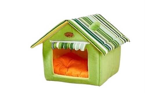 Warmes Hundehaus, Haustierbett, abnehmbar, for den Innenbereich, faltbar, Warmer Schlafsack, Hundehütte, Haustierprodukte, Heimdekoration, Zubehör (Color : Green Dog House, Size : L) von AD-BCrbgen