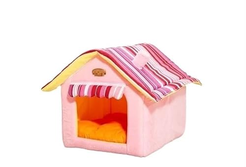 Warmes Hundehaus, Haustierbett, abnehmbar, for den Innenbereich, faltbar, Warmer Schlafsack, Hundehütte, Haustierprodukte, Heimdekoration, Zubehör (Color : Pink Dog House, Size : S) von AD-BCrbgen