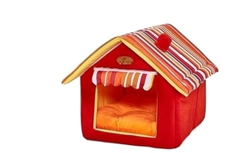 Warmes Hundehaus, Haustierbett, abnehmbar, for den Innenbereich, faltbar, Warmer Schlafsack, Hundehütte, Haustierprodukte, Heimdekoration, Zubehör (Color : Red Dog House, Size : L) von AD-BCrbgen