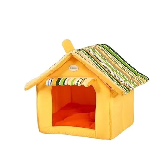 Warmes Hundehaus, Haustierbett, abnehmbar, for den Innenbereich, faltbar, Warmer Schlafsack, Hundehütte, Haustierprodukte, Heimdekoration, Zubehör (Color : Yellow Dog House, Size : L) von AD-BCrbgen