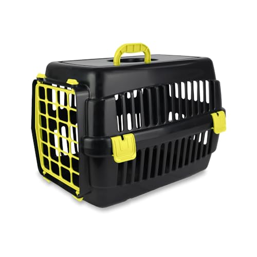 Robuste Katzen-Transportbox | Strapazierfähige Hartschalen-Katzenbox aus Hartplastik | Schlagfeste Kunststoffbox für Katzen (Schwarz-Gelb) von ADAK