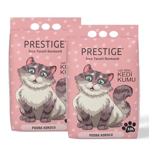 Prestige Katzenstreu - Geruchsneutralisierende Klumpstreu für Katzen - Staubfreies Katzenstreu - Natürlich & Unbeduftet - Mehrkatzenformel - Geringe Verfolgung (Puderduft, 2 x 10l) von ADAK