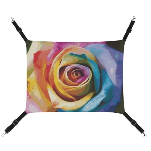 ADASGHBY Haustier-Hängematte, wendbar, Katzen-Hängematte, weich, Regenbogen-Rose, Blume, Schlafhängematte für Welpen, Hunde, Schweinchen, Kaninchen, Hamster von ADASGHBY