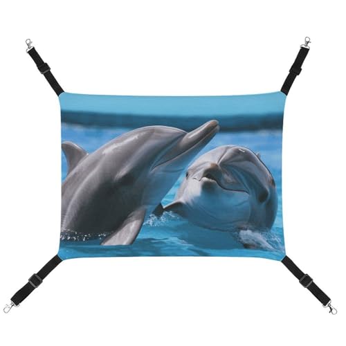 ADASGHBY Haustier-Hängematte, wendbar, Katzen-Hängematte, weich, zwei Delfine im Wasser, Schlafhängematte für Welpen, Hunde, Schweinchen, Kaninchen, Hamster von ADASGHBY