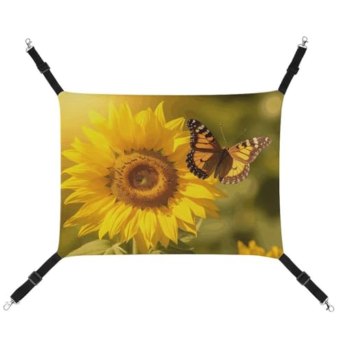 ADASGHBY Haustier-Hängematte, wendbar, für Katzen, weich, Sonnenblumen, Schmetterling, sonnige Schlafhängematte für Welpen, Hunde, Schweinchen, Kaninchen, Hamster von ADASGHBY
