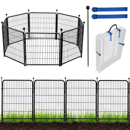 ADAVIN Gartenzaun, 121,9 cm (H) x 4,7 m (L), 8 Paneele, schwarz, robustes Eisen-Metall, Tierabsperrzaun, Indoor- und Outdoor-Hunde-Laufstall, Campingzaun, kein Graben für Garten (kein Tor) von ADAVIN