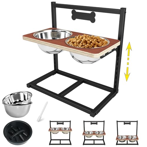 ADENGL Erhöhter Hundenapf mit langsamem Füttern, 9 Höhen verstellbar, erhöhter Hundenapfständer mit zwei 1,7 l Edelstahl-Futternäpfen und langsamem Fresser, perfekt für mittelgroße und große Hunde und ADENGL Erhöhter Hundenapf mit langsamem Füttern, 9 Höhen verstellbar, erhöhter Hundenapfständer mit zwei 1,7 l Edelstahl-Futternäpfen und langsamem Fresser, perfekt für mittelgroße und große Hunde und von ADENGL