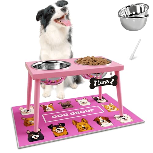 ADENGL Erhöhter Hundenapfständer für große und mittelgroße Hunde, erhöhter Hundenapf mit spritzsicherer Matte und zwei Edelstahlnäpfen, 1,6 l, Rosa ADENGL Erhöhter Hundenapfständer für große und mittelgroße Hunde, erhöhter Hundenapf mit spritzsicherer Matte und zwei Edelstahlnäpfen, 1,6 l, Rosa von ADENGL