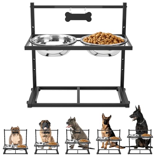 ADENGL Erhöhter Hundenapf für große Hunde, erhöhter Hundenapfständer mit 2000 ml Edelstahlnäpfen, verstellbare hohe Futternäpfe für große Rassen von ADENGL