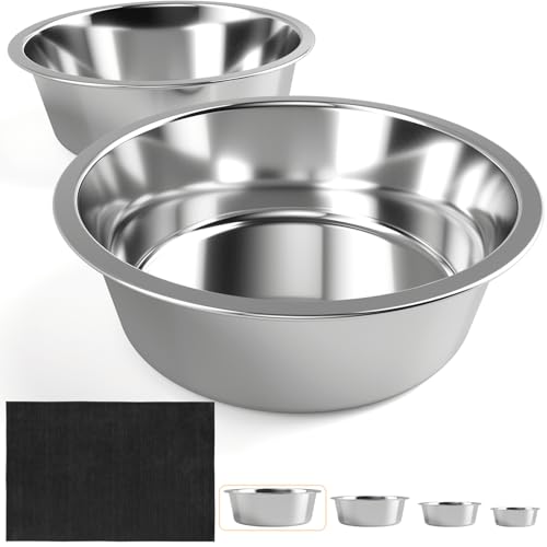 Hundenäpfe aus Edelstahl mit Matte – rutschfester EVA-Gummi-Bodenring – Futter- und Wassernapf für Hunde, Katzen – spülmaschinenfest von ADENGL