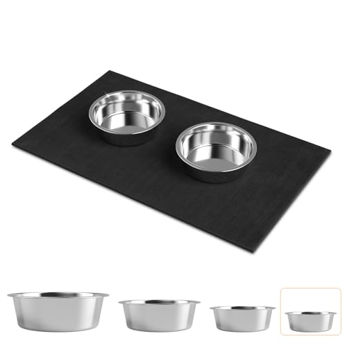 Hundenäpfe aus Edelstahl mit Matte - rutschfeste EVA-Gummiunterseite, Futter- & Wassernapf für Hunde, Katzen - Spülmaschinenfest von ADENGL