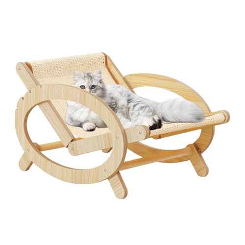 Erhöhter Katzen-Sisalstuhl | Katzen-Loungesessel | Katzen-Loungesessel aus Naturholz mit Leinenmatte | Katzenbett-Hängematte | Katzen-Strandstuhl für Katzen, Welpen, Kaninchen von ADERN