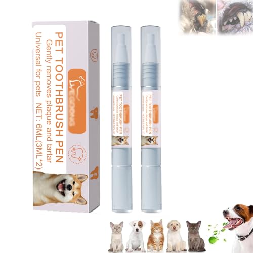 ADFUGE Pet Toothbrush Pen, New Pet Toothbrush Pen, Pet Teeth Cleaning Pen, Cat/Dog Teeth Cleaning Pen, Pet Tooth Cleaning Tool, Dog Tartar Remover for Teeth, Pet Teeth Repairing Kit (2pcs) von ADFUGE