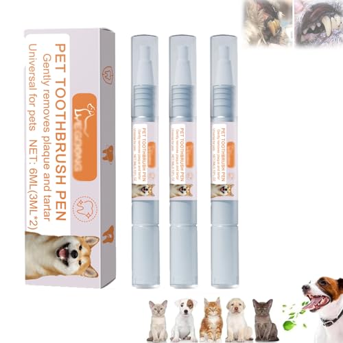 ADFUGE Pet Toothbrush Pen, New Pet Toothbrush Pen, Pet Teeth Cleaning Pen, Cat/Dog Teeth Cleaning Pen, Pet Tooth Cleaning Tool, Dog Tartar Remover for Teeth, Pet Teeth Repairing Kit (3pcs) von ADFUGE