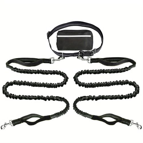 Upliftjoys Hands Free Dog Leash with Zipper Pouch, Upliftjoys 7 Dog Leash,Dual Handle Elastic Bungees Retractable Rope for Medium and Large Dogs, Reflective Stitches (Black *A) von ADFUGE