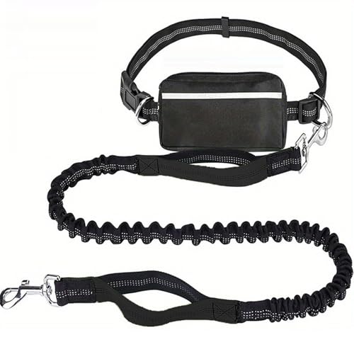 Upliftjoys Hands Free Dog Leash with Zipper Pouch, Upliftjoys 7 Dog Leash,Dual Handle Elastic Bungees Retractable Rope for Medium and Large Dogs, Reflective Stitches (Black *B) von ADFUGE