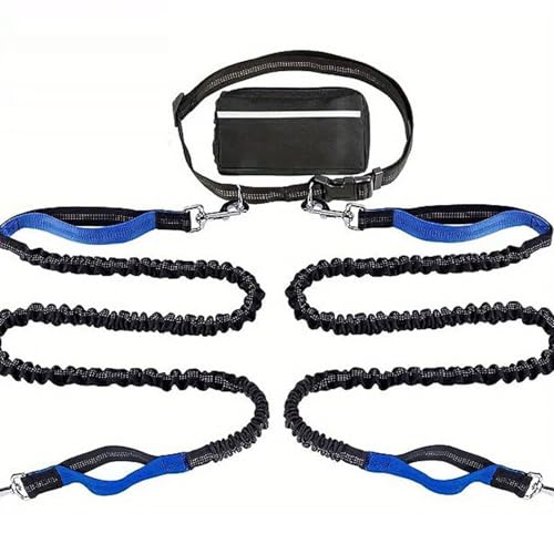 Upliftjoys Hands Free Dog Leash with Zipper Pouch, Upliftjoys 7 Dog Leash,Dual Handle Elastic Bungees Retractable Rope for Medium and Large Dogs, Reflective Stitches (Blue *A) von ADFUGE