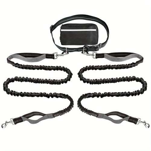 Upliftjoys Hands Free Dog Leash with Zipper Pouch, Upliftjoys 7 Dog Leash,Dual Handle Elastic Bungees Retractable Rope for Medium and Large Dogs, Reflective Stitches (Gray *A) von ADFUGE