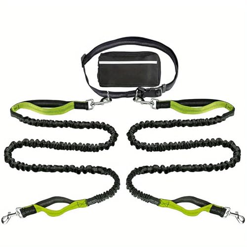 Upliftjoys Hands Free Dog Leash with Zipper Pouch, Upliftjoys 7 Dog Leash,Dual Handle Elastic Bungees Retractable Rope for Medium and Large Dogs, Reflective Stitches (Green* A) von ADFUGE