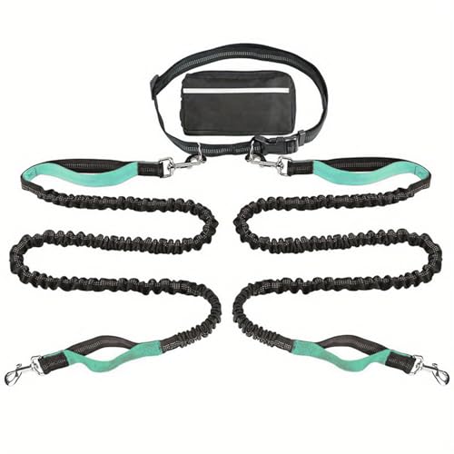 Upliftjoys Hands Free Dog Leash with Zipper Pouch, Upliftjoys 7 Dog Leash,Dual Handle Elastic Bungees Retractable Rope for Medium and Large Dogs, Reflective Stitches (Mint Green *A) von ADFUGE