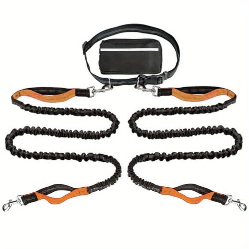 Upliftjoys Hands Free Dog Leash with Zipper Pouch, Upliftjoys 7 Dog Leash,Dual Handle Elastic Bungees Retractable Rope for Medium and Large Dogs, Reflective Stitches (Orange* A) von ADFUGE