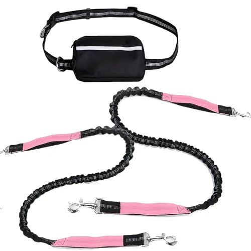 Upliftjoys Hands Free Dog Leash with Zipper Pouch, Upliftjoys 7 Dog Leash,Dual Handle Elastic Bungees Retractable Rope for Medium and Large Dogs, Reflective Stitches (Pink *A) von ADFUGE