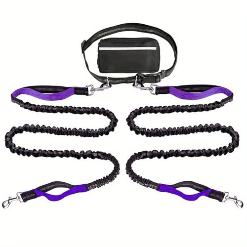 Upliftjoys Hands Free Dog Leash with Zipper Pouch, Upliftjoys 7 Dog Leash,Dual Handle Elastic Bungees Retractable Rope for Medium and Large Dogs, Reflective Stitches (Purple*A) von ADFUGE