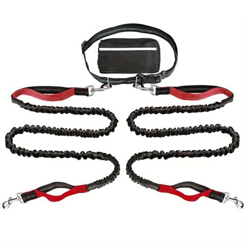 Upliftjoys Hands Free Dog Leash with Zipper Pouch, Upliftjoys 7 Dog Leash,Dual Handle Elastic Bungees Retractable Rope for Medium and Large Dogs, Reflective Stitches (Red *A) von ADFUGE