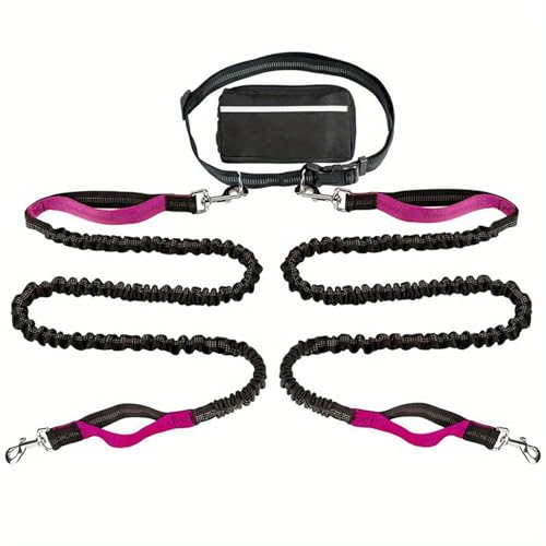Upliftjoys Hands Free Dog Leash with Zipper Pouch, Upliftjoys 7 Dog Leash,Dual Handle Elastic Bungees Retractable Rope for Medium and Large Dogs, Reflective Stitches (Rose red *A) von ADFUGE