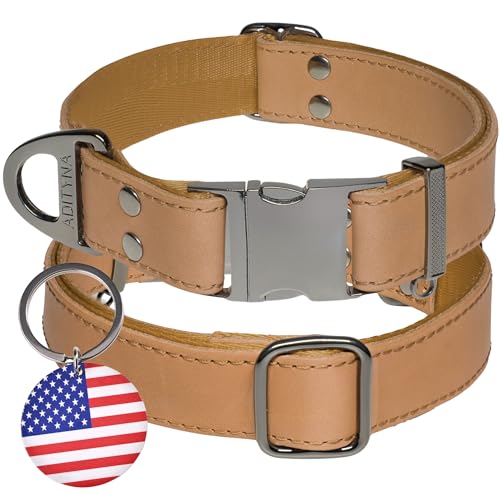 ADITYNA Hundehalsband aus Leder mit Metallschnalle, strapazierfähig, verstellbar für große und extra große Hunde, Spaziergänge und Training, Kamelbraun, passend für Halsumfang von 48,3–76,2 cm ADITYNA Hundehalsband aus Leder mit Metallschnalle, strapazierfähig, verstellbar für große und extra große Hunde, Spaziergänge und Training, Kamelbraun, passend für Halsumfang von 48,3–76,2 cm von ADITYNA