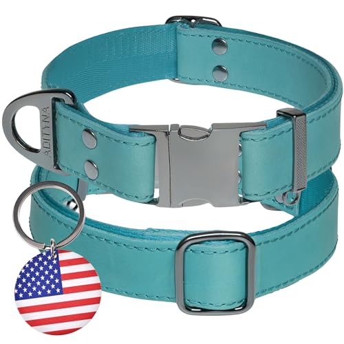 ADITYNA Hundehalsband aus Leder mit Metallschnalle, strapazierfähig, verstellbar für große und extra große Hunde, Spaziergänge und Training (blau, passend für Halsumfang von 48,3–76,2 cm) von ADITYNA