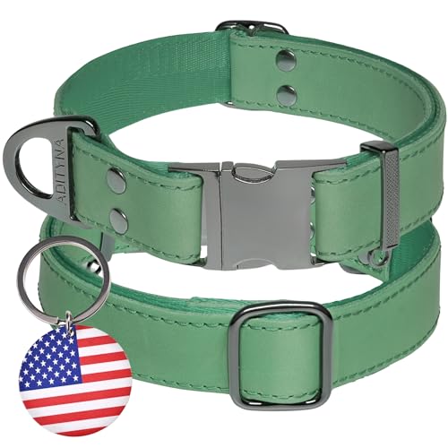 ADITYNA Hundehalsband aus Leder mit Metallschnalle, strapazierfähig, verstellbar für große und extra große Hunde, Spaziergänge und Training (grün, passend für Halsumfang von 48,3–76,2 cm) von ADITYNA