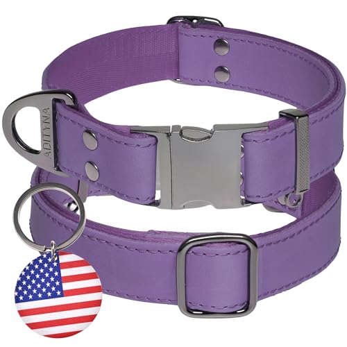 ADITYNA Hundehalsband aus Leder mit Metallschnalle, strapazierfähig, verstellbar für große und extra große Hunde, Spaziergänge und Training (lila, passend für Halsumfang von 48,3–76,2 cm) von ADITYNA