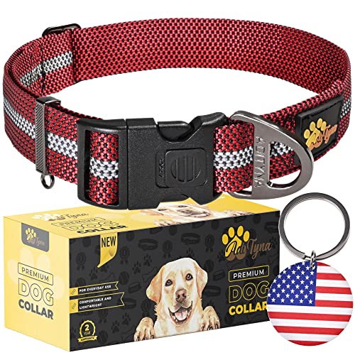ADITYNA Reflektierendes Hundehalsband mit Sicherheitsverriegelungsschnalle, robustes rotes Hundehalsband für große Hunde, leicht verstellbares Nylon-Haustierhalsband von ADITYNA