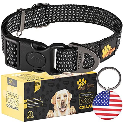ADITYNA Reflektierendes Hundehalsband mit Sicherheitsverriegelungsschnalle, robustes schwarzes Hundehalsband für große Hunde, leicht verstellbares Nylon-Haustierhalsband von ADITYNA