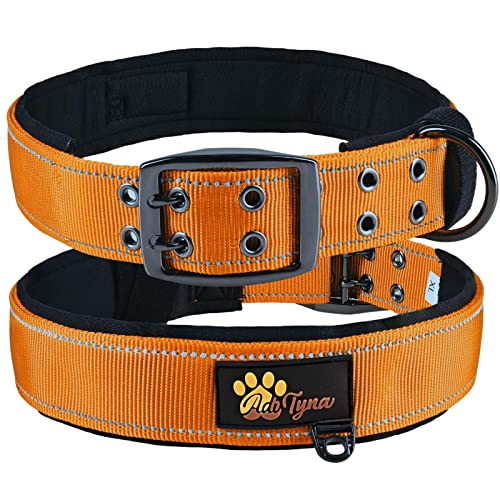 ADITYNA Robustes, reflektierendes Hundehalsband – dickes orangefarbenes Hundehalsband für extra große Hunde – ultrabequemes, weiches Neopren gepolstert – perfektes Hundehalsband für Training, von ADITYNA