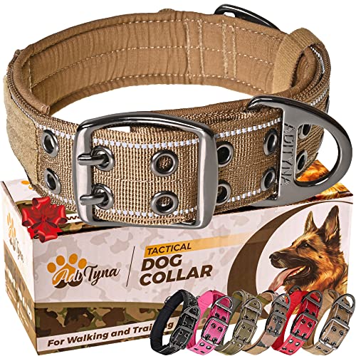 ADITYNA Robustes Hundehalsband mit Griff – reflektierendes braunes Hundehalsband für mittelgroße Hunde – breit, dick, weich gepolstert – perfektes Hundehalsband für Training, Spazierengehen oder Jagd von ADITYNA