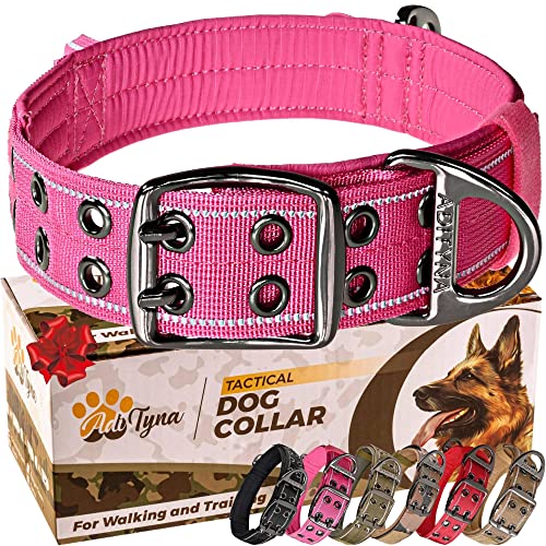 ADITYNA Robustes Hundehalsband mit Griff – reflektierendes rosa Hundehalsband für extra große Mädchen – breit, weich gepolstert – perfektes großes Hundehalsband für Training, Spazierengehen oder Jagd von ADITYNA