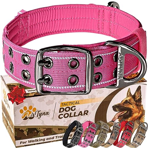 ADITYNA Robustes Hundehalsband mit Griff – reflektierendes rosa Hundehalsband für große Mädchen – breit, dick, weich gepolstert – perfektes Hundehalsband für Training, Spazierengehen oder Jagd von ADITYNA