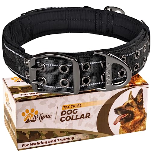 ADITYNA Robustes Hundehalsband mit Griff – reflektierendes schwarzes Hundehalsband für extra große Hunde – breit, dick, taktisch, weich gepolstert – perfektes großes Hundehalsband für Training, von ADITYNA