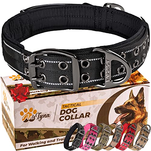 ADITYNA Robustes Hundehalsband mit Griff – reflektierendes schwarzes Hundehalsband für große Hunde – breit, dick, weich gepolstert – perfektes Hundehalsband für Training, Spazierengehen oder Jagd von ADITYNA