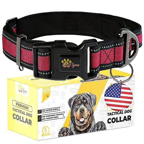 ADITYNA - Strapazierfähiges Hundehalsband für mittelgroße Hunde - Rotes Hundehalsband mit Griff - Ultra bequemes weiches Neopren gepolstert (Medium: Fit 15" - 19" Hals, Montana Red) von ADITYNA
