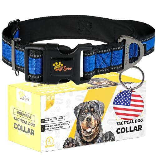 ADITYNA Strapazierfähiges Hundehalsband für mittelgroße Hunde – blaues Hundehalsband mit Griff – sehr bequemes, weiches Neopren gepolstert (Größe M: passend für Halsumfang von 38,1 cm – 48,3 cm, von ADITYNA