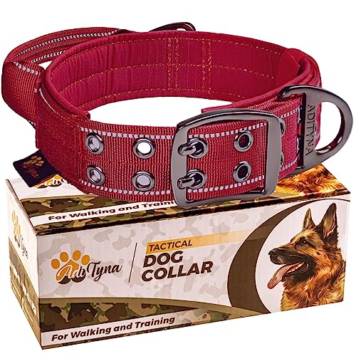 ADITYNA - Strapazierfähiges Hundehalsband mit Griff - Reflektierendes Burgunderrot Hundehalsband für große Hunde - Breit, Dick, Taktisch, Weich Gepolstert von ADITYNA