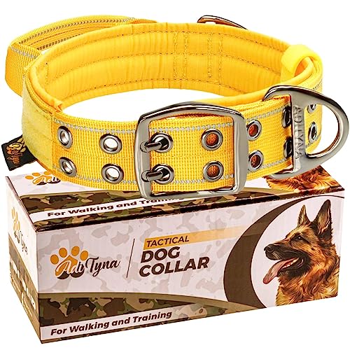 ADITYNA - Strapazierfähiges Hundehalsband mit Griff - Reflektierendes Gelb Hundehalsband für Große Hunde - Breit, Dick, Taktisch, Weich Gepolstert von ADITYNA